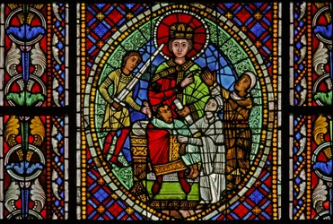 Fenêtre w3 représentant Salomon ordonne de couper l