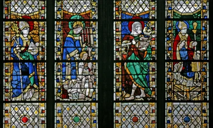 Fenêtre w47 représentant Saint Éloi, Saint Laurent, Saint Jean-Baptiste et Saint Nicolas