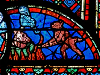 Fenêtre w4 représentant un impénitent tourmenté par des démons