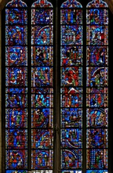 Fenêtre w53 représentant des scènes de la vie de Sainte Catherine, Saint Nicolas, Saint Jean-Baptiste, Saint Étienne