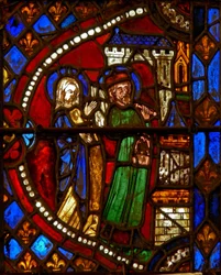 Fenêtre w6 représentant Joachim et Sainte Anne revenant du Temple