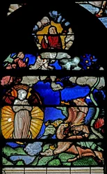 Fenêtre w9 représentant une scène du Livre de la Révélation de Saint Jean
