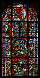 Fenêtre wXX représentant une fenêtre composite concernant les reliques de Saint Gervais et Saint Protais et le Martyre de leurs parents Saint Vital et Valérie