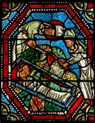 Fenêtre wXX représentant Saint Ambroise trouvant les restes de Saint Gervais et Saint Protais