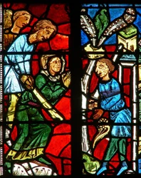 Fenêtre wXX représentant Saint Valéry persécuté pour ne pas avoir adoré les idoles