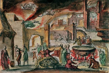 Scène de sorcellerie, probablement un décor de scène, 2e moitié du 17e siècle