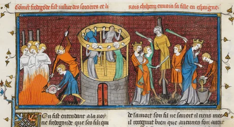 Sorcières brûlées, des Grandes Chroniques de France, MS Royal 16 G VI f. 64