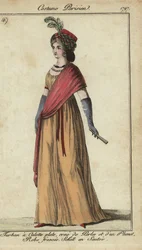 Femme en turban et châle croisé