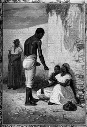 Femmes mendiant dans les rues de Saint-Domingue, Gravure dans le journal illustré « La Jeunesse »