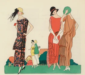 Modèles de robes pour femmes des années 1920 par Premet et Christoph Drecoll. (lithographie couleur)