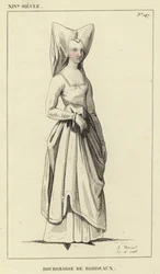 XIVe siècle, Bourgeoise de Bordeaux (gravure en couleur)