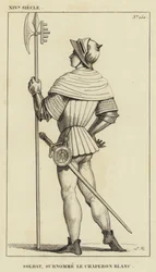 XIV Siècle, Soldat, Surnommé le Chaperon Blanc (gravure)