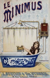 Jeune femme dans sa baignoire - publicité pour le chauffe-eau à gaz Minimus