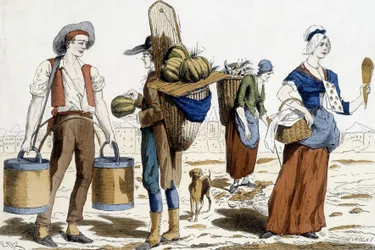 Illustration des costumes parisiens au 18e siècle : porteur d