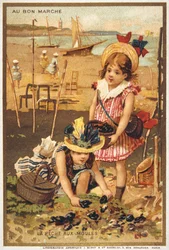 Carte postale vintage représentant des enfants sur une plage