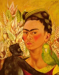Autoportrait avec un singe et un perroquet
