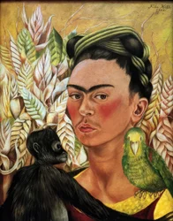 Autoportrait avec un singe et un perroquet
