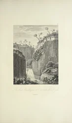 Roches basaltiques et la cascade de Regla, dessiné par Gmelin, gravé par Bouquet, illustration de 