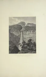 Chutes du Rio de Vinagre, près du volcan de Purace, dessiné par Koch, gravé par Arnold, illustration de 