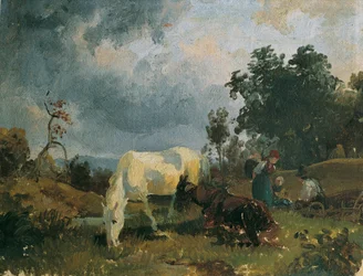 Un cheval gris sur la lande