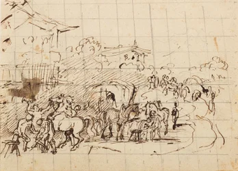 Chevaux devant une forge