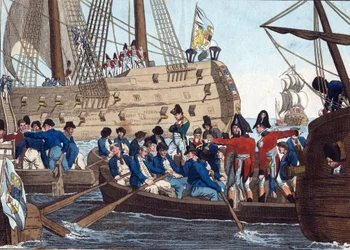 Napoléon Bonaparte en tant que prisonnier des Anglais est transféré du Bellerophon au Northumberland le 8 août 1815