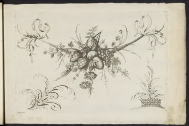 Feston de fruits, feuilles et fleurs (Unterschidliche neue Feston von Blumen und Früchten)