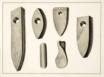 Armes en pierre, planche de A History of the Development and Customs of Chivalry, par Dr. Franz Kottenkamp, publié par Carl Hoffmann, 1842