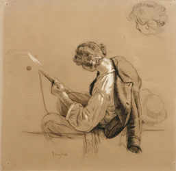 Joueur de luth assis ; étude de tête