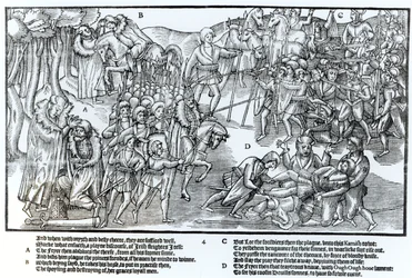 Le chef irlandais reçoit la bénédiction du prêtre avant de partir combattre les Anglais, qui sont montrés en armure complète, planche 4 de 