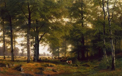 Paysage boisé avec un vacher