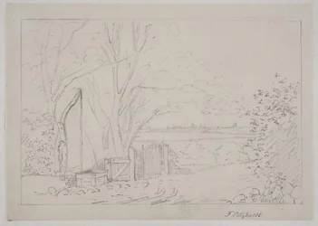 Paysage avec puits à bascule au premier plan