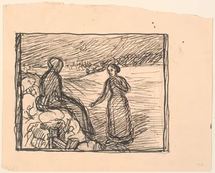 Là-bas dans la neige, une femme en longues robes noires...