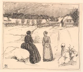 Là-bas, dans la neige, était assise une femme en longs vêtements noirs...