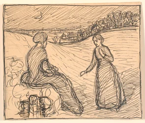 Là-bas dans la neige, une femme en longues robes noires...