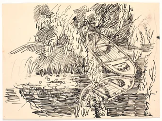 Un lac forestier avec deux barques