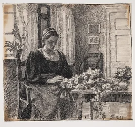 Ma femme (Mme Anna Syberg) faisant une couronne