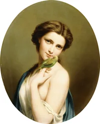 Une jeune beauté avec une perruche