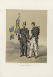Illustration tirée du livre Les armées suédoise et norvégienne, ainsi que les flottes dans leur uniforme actuel par Dardel, Fritz von et publié par Bonnier (se, 1863)