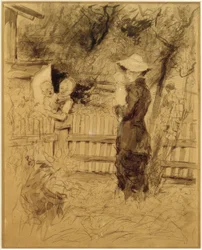 Femmes avec enfants dans le jardin