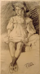 Jeune fille assise avec chapeau