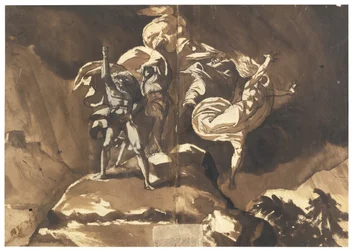 Les sorcières flottant au-dessus de Macbeth et Banquo