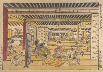 Un jeu de sumo à main dans le nouveau Yoshiwara, vers 1740
