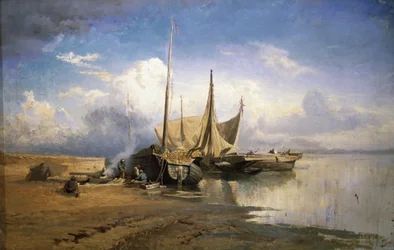 Vue de la Volga. Bateaux, 1870