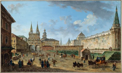 Vue de la Porte de la Résurrection sur la Place Rouge, Moscou, Russie, vers 1801