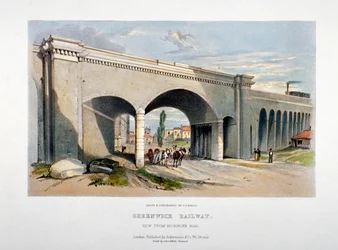 Pont du chemin de fer de Londres et Greenwich sur Neckinger Road, Bermondsey, Londres, 1836