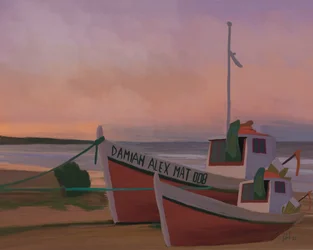 Bateaux de pêche au coucher du soleil