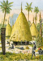 Village canaque en Nouvelle-Calédonie, vers 1900-1910 (illustration)