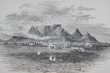 Le Cap vu de la baie de la Table, Afrique du Sud, de 