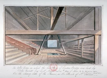 Vue de la fondation du pont de Londres, 1825